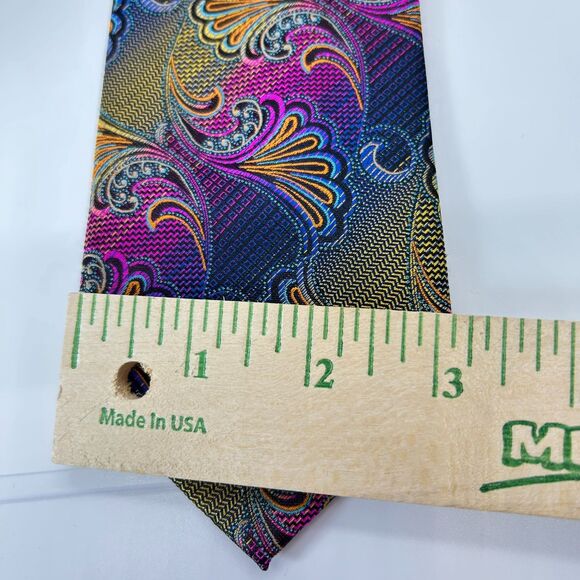 Robert Lewis Vibrant Colorful Jacquard Paisley Print 100% Silk Long Tie - Picture 10 of 10